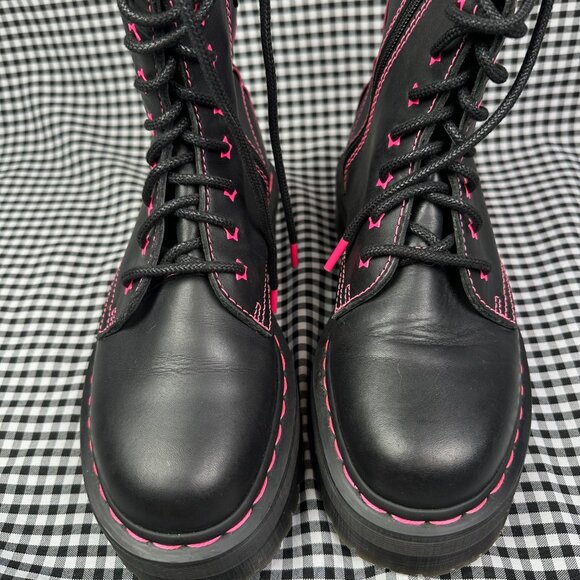 Dr Martens Jadon II Boot Neon Star Leather Platform Boots Black Pink Women's 8 - Picture 2 of 6